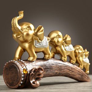 Pure copper retro light luxury lucky elephant group sculpture office decoration